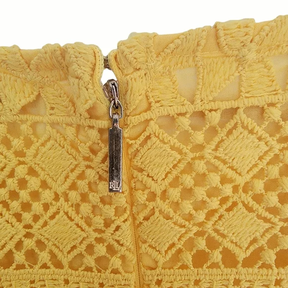 Lauren Ralph Lauren Yellow Bell Sleeve Shift Dress Crochet Lace Scallope… - Picture 11 of 16